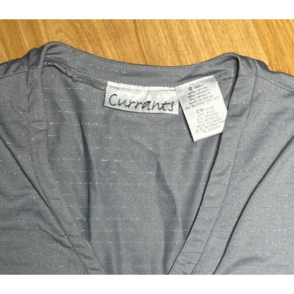 Y2K Currants Button Up Long Sleeve Gray metallic Shirt Women's Small spandex - Picture 5 of 8